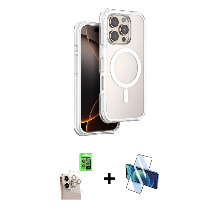 MARSİLYAN™- iPhone 16 Pro Max Kılıf Zirve Klasik Prime - Siyah 3D Antistatik Cam Ekran Koruyucu + Raze Metal Kamera Lens - NLGY