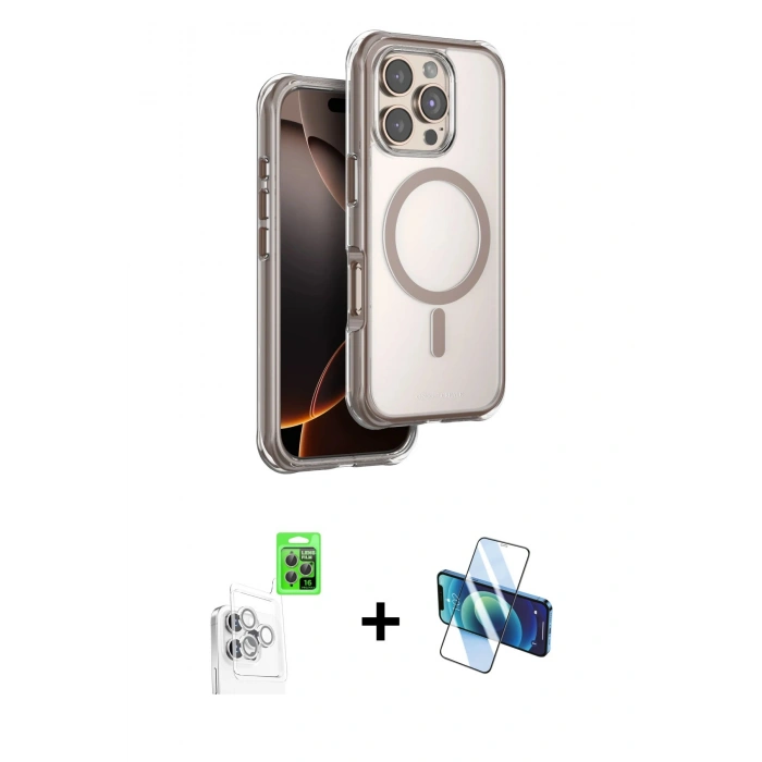 MARSİLYAN™- iPhone 16 Pro Max Kılıf Zirve Klasik Prime - Siyah 3D Antistatik Cam Ekran Koruyucu + Raze Metal Kamera Lens - BZ