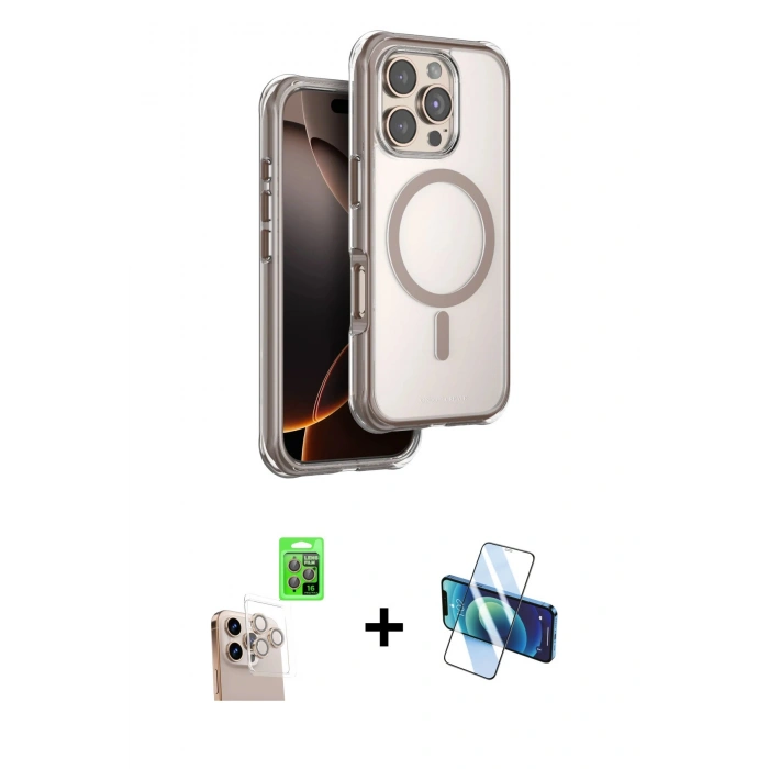 MARSİLYAN™- iPhone 16 Pro Max Kılıf Zirve Klasik Prime - Siyah 3D Antistatik Cam Ekran Koruyucu + Raze Metal Kamera Lens - NLGY