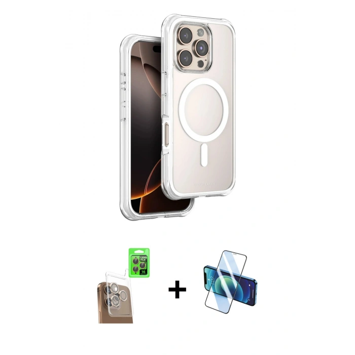 MARSİLYAN™- iPhone 16 Pro Max Kılıf Zirve Klasik Prime - Siyah 3D Antistatik Cam Ekran Koruyucu + Raze Metal Kamera Lens - CLTM