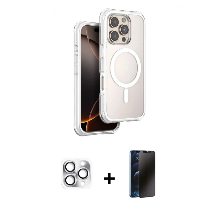 MARSİLYAN™- iPhone 16 Pro Max Kılıf Zirve Klasik Prime - Siyah 3D Antistatik Hayalet Cam Ekran Koruyucu + Pers Alüminyum Kamera Lens - GS