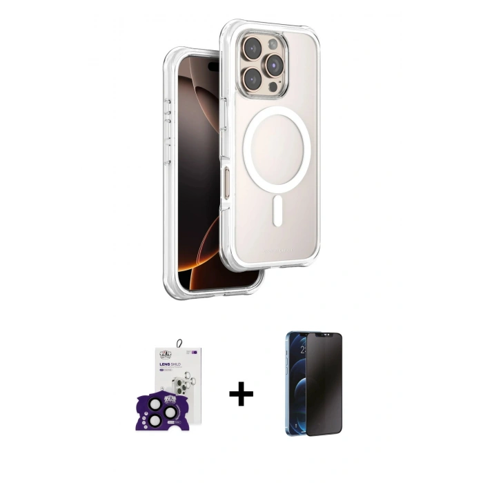 MARSİLYAN™- iPhone 16 Pro Max Kılıf Zirve Klasik Prime - Siyah 3D Antistatik Hayalet Cam Ekran Koruyucu + Bilvis Titan Kamera Lens - SH