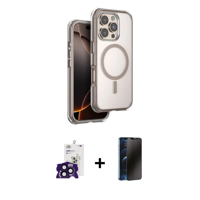 MARSİLYAN™- iPhone 16 Pro Max Kılıf Zirve Klasik Prime - Siyah 3D Antistatik Hayalet Cam Ekran Koruyucu + Bilvis Titan Kamera Lens - SH