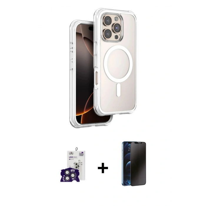MARSİLYAN™- iPhone 16 Pro Max Kılıf Zirve Klasik Prime - Siyah 3D Antistatik Hayalet Cam Ekran Koruyucu + Bilvis Titan Kamera Lens - TMGI