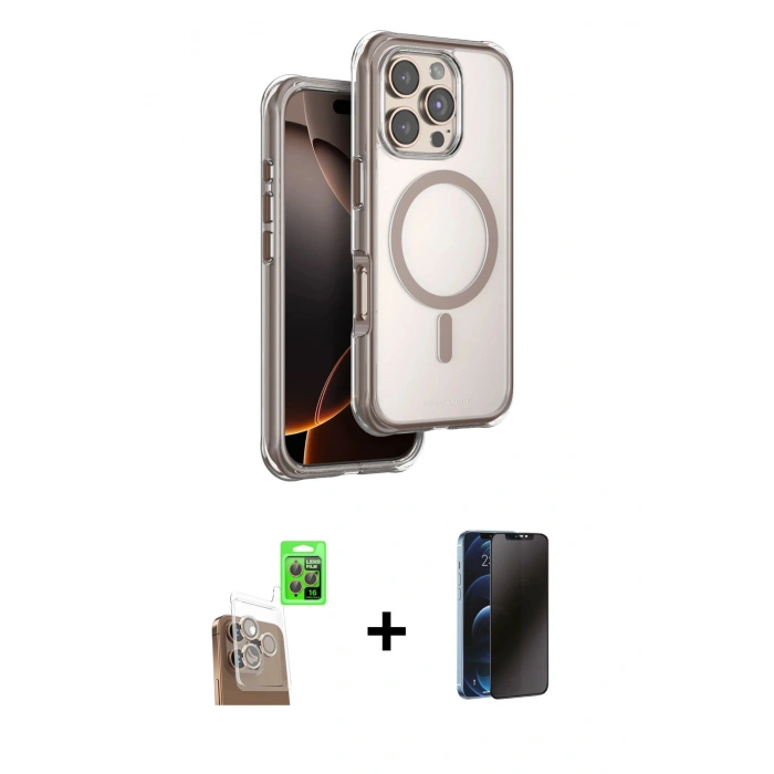 MARSİLYAN™- iPhone 16 Pro Max Kılıf Zirve Klasik Prime - Siyah 3D Antistatik Hayalet Cam Ekran Koruyucu + Raze Metal Kamera Lens - CLTM