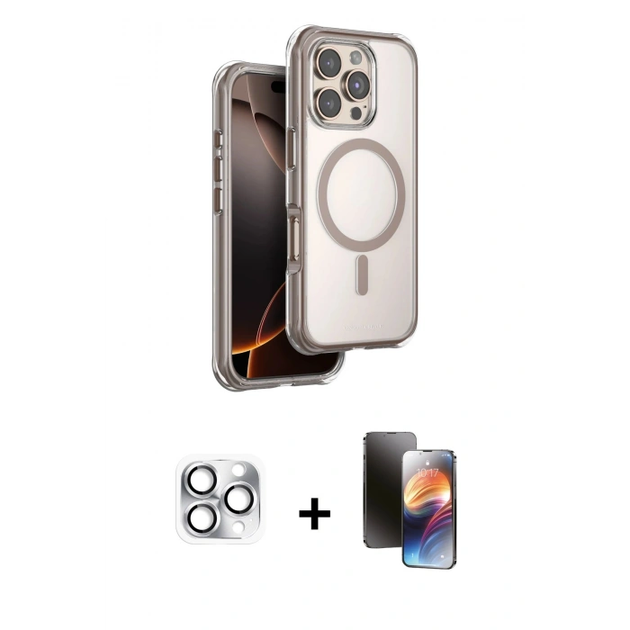 MARSİLYAN™- iPhone 16 Pro Max Kılıf Zirve Klasik Prime - Siyah 3D Antistatik Mat Seramik Nano Ekran Koruyucu + Pers Alüminyum Kamera Lens - GS