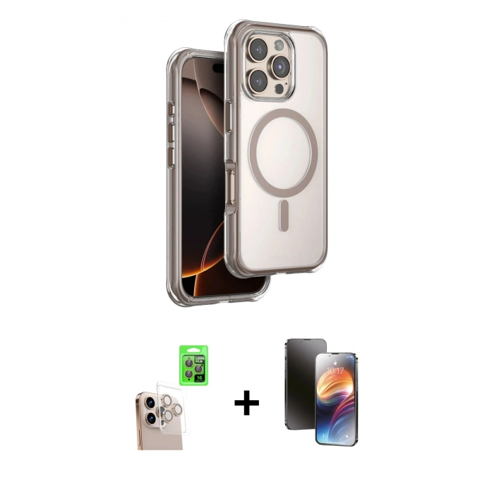 MARSİLYAN™- iPhone 16 Pro Max Kılıf Zirve Klasik Prime - Siyah 3D Antistatik Mat Seramik Nano Ekran Koruyucu + Raze Metal Kamera Lens - NLGY