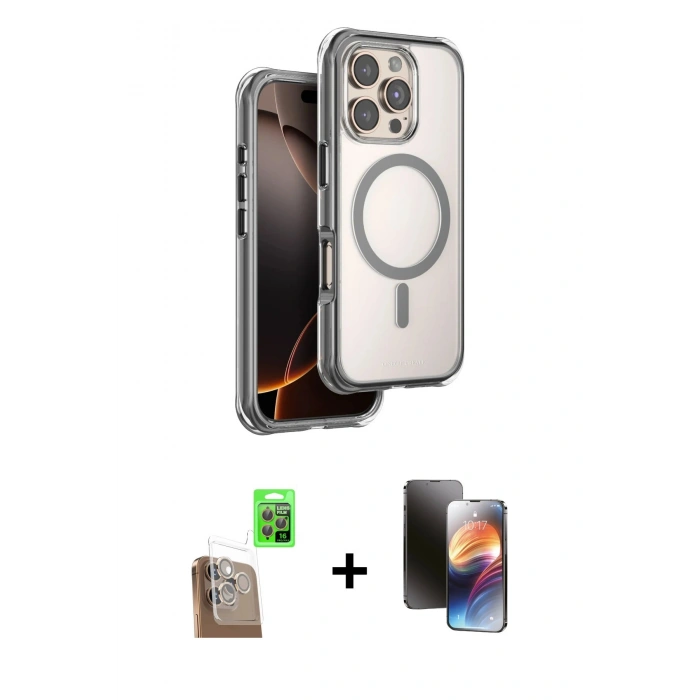 MARSİLYAN™- iPhone 16 Pro Max Kılıf Zirve Klasik Prime - Siyah 3D Antistatik Mat Seramik Nano Ekran Koruyucu + Raze Metal Kamera Lens - CLTM