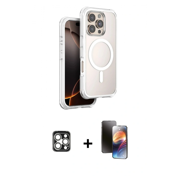 MARSİLYAN™- iPhone 16 Pro Max Kılıf Zirve Klasik Prime - Siyah 3D Antistatik Mat Seramik Nano Ekran Koruyucu + PVD Metal Kamera Lens - GS
