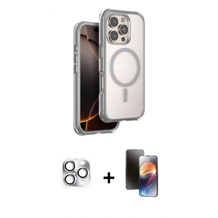MARSİLYAN™- iPhone 16 Pro Max Kılıf Zirve Klasik Prime - Siyah 3D Antistatik Mat Seramik Nano Ekran Koruyucu + Pers Alüminyum Kamera Lens - GS