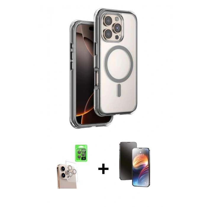 MARSİLYAN™- iPhone 16 Pro Max Kılıf Zirve Klasik Prime - Siyah 3D Antistatik Mat Seramik Nano Ekran Koruyucu + Raze Metal Kamera Lens - NLGY