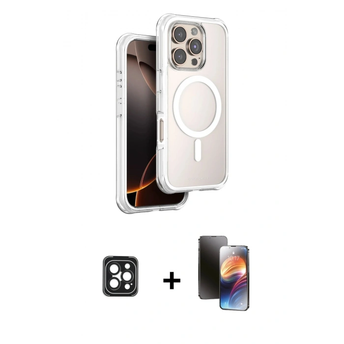 MARSİLYAN™- iPhone 16 Pro Max Kılıf Zirve Klasik Prime - Siyah 3D Antistatik Mat Seramik Nano Ekran Koruyucu + Siyah PVD Metal Kamera Lens