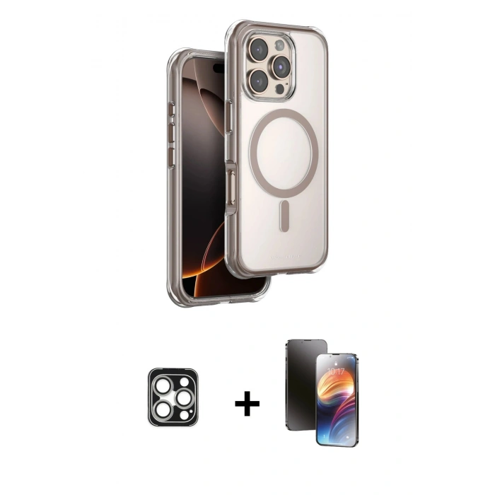 MARSİLYAN™- iPhone 16 Pro Max Kılıf Zirve Klasik Prime - Siyah 3D Antistatik Mat Seramik Nano Ekran Koruyucu + PVD Metal Kamera Lens - GS
