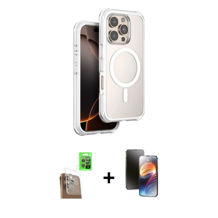 MARSİLYAN™- iPhone 16 Pro Max Kılıf Zirve Klasik Prime - Siyah 3D Antistatik Mat Seramik Nano Ekran Koruyucu + Raze Metal Kamera Lens - CLTM