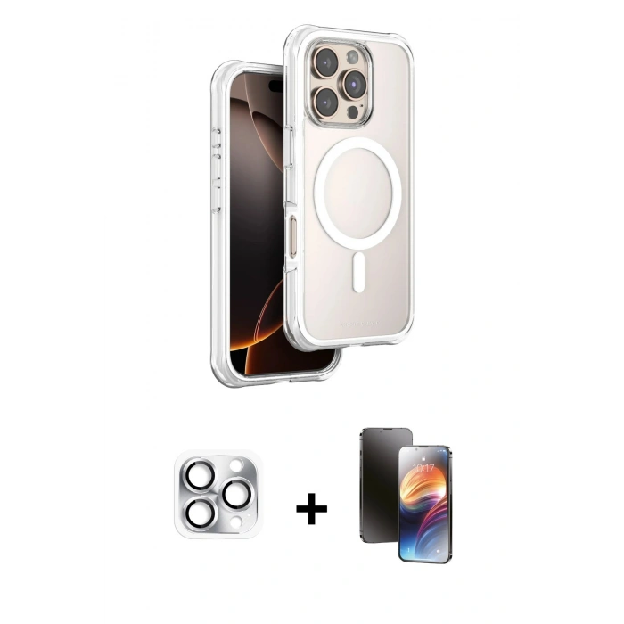 MARSİLYAN™- iPhone 16 Pro Max Kılıf Zirve Klasik Prime - Siyah 3D Antistatik Mat Seramik Nano Ekran Koruyucu + Pers Alüminyum Kamera Lens - GS
