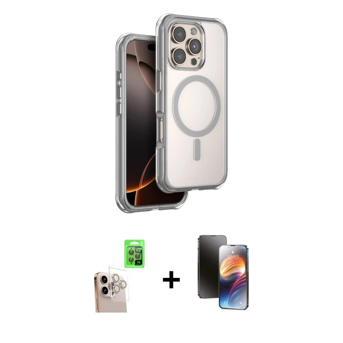 MARSİLYAN™- iPhone 16 Pro Max Kılıf Zirve Klasik Prime - Siyah 3D Antistatik Mat Seramik Nano Ekran Koruyucu + Raze Metal Kamera Lens - NLGY