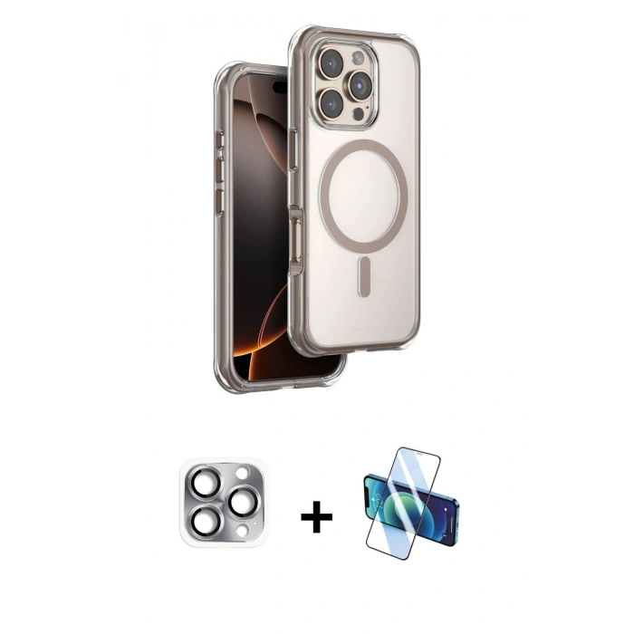 MARSİLYAN™- iPhone 16 Pro Max Kılıf Zirve Klasik Prime - Siyah 3D Antistatik Seramik Nano Ekran Koruyucu + Pers Alüminyum Kamera Lens - GI