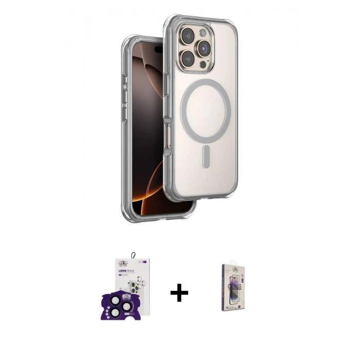 MARSİLYAN™- iPhone 16 Pro Max Kılıf Zirve Klasik Prime - Siyah Bilvis 3D Cam Ekran Koruyucu + Bilvis Titan Kamera Lens - SH