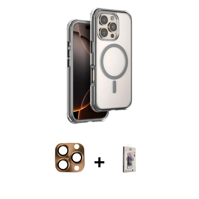 MARSİLYAN™- iPhone 16 Pro Max Kılıf Zirve Klasik Prime - Siyah Bilvis 3D Cam Ekran Koruyucu + Pers Alüminyum Kamera Lens - CLTM