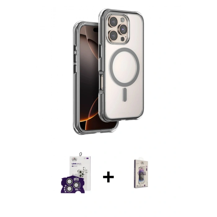 MARSİLYAN™- iPhone 16 Pro Max Kılıf Zirve Klasik Prime - Siyah Bilvis 3D Cam Ekran Koruyucu + Bilvis Titan Kamera Lens - GS