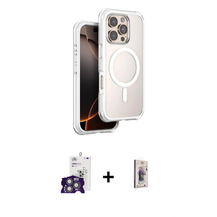 MARSİLYAN™- iPhone 16 Pro Max Kılıf Zirve Klasik Prime - Siyah Bilvis 3D Cam Ekran Koruyucu + Bilvis Titan Kamera Lens - GS