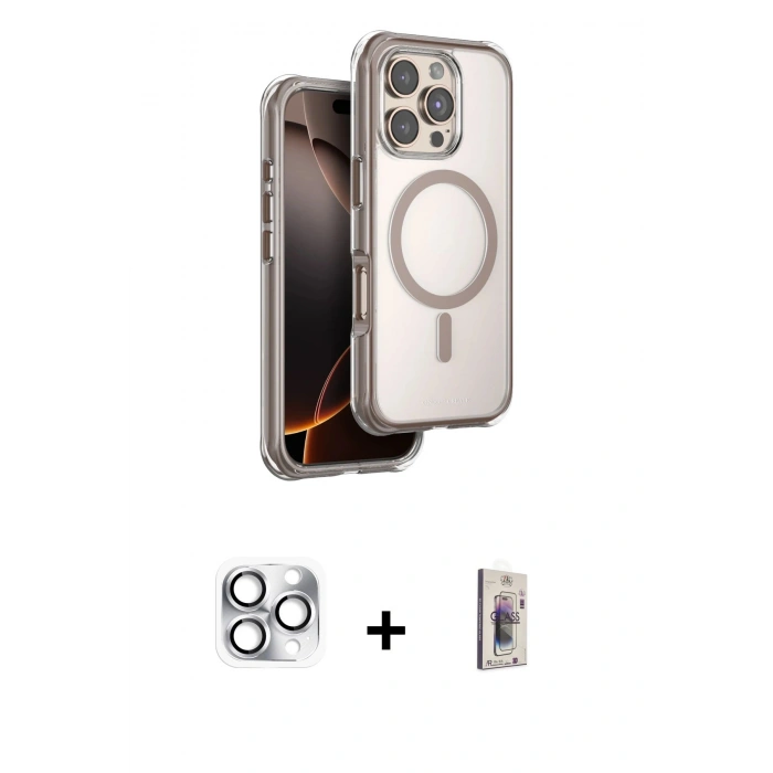 MARSİLYAN™- iPhone 16 Pro Max Kılıf Zirve Klasik Prime - Siyah Bilvis 3D Cam Ekran Koruyucu + Pers Alüminyum Kamera Lens - GS