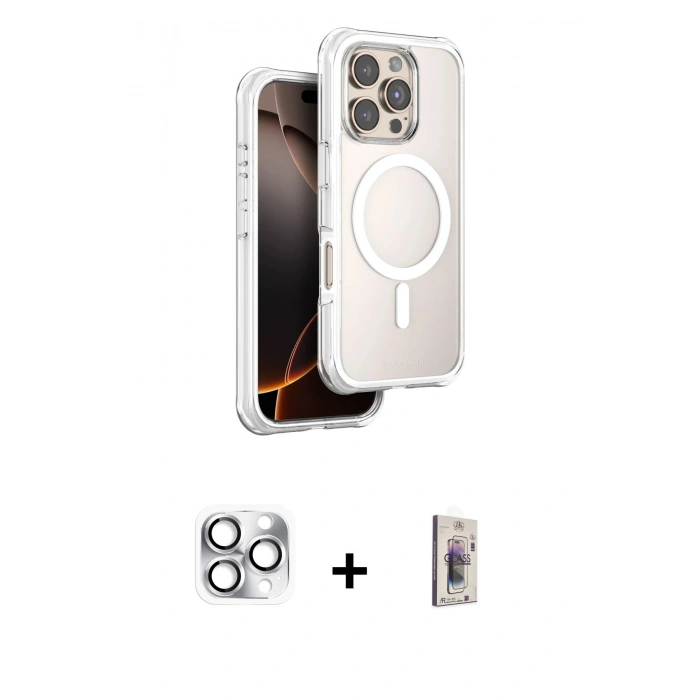 MARSİLYAN™- iPhone 16 Pro Max Kılıf Zirve Klasik Prime - Siyah Bilvis 3D Cam Ekran Koruyucu + Pers Alüminyum Kamera Lens - GS