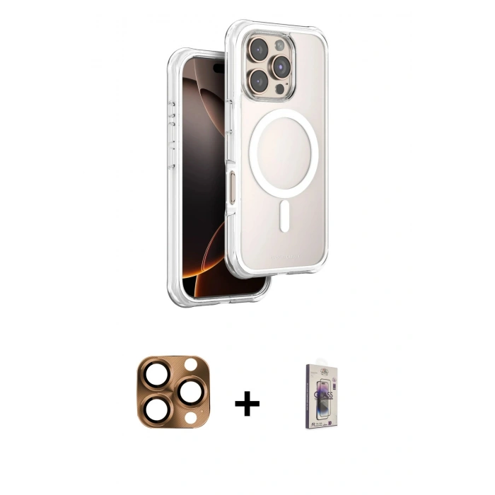 MARSİLYAN™- iPhone 16 Pro Max Kılıf Zirve Klasik Prime - Siyah Bilvis 3D Cam Ekran Koruyucu + Pers Alüminyum Kamera Lens - CLTM