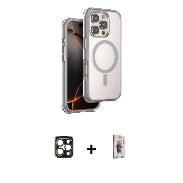 MARSİLYAN™- iPhone 16 Pro Max Kılıf Zirve Klasik Prime - Siyah Bilvis 3D Cam Ekran Koruyucu + PVD Metal Kamera Lens - GD