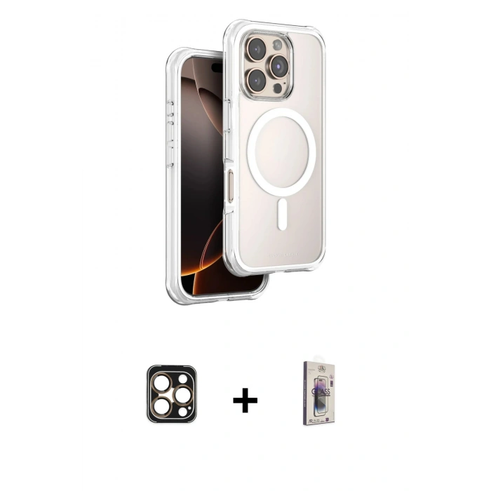 MARSİLYAN™- iPhone 16 Pro Max Kılıf Zirve Klasik Prime - Siyah Bilvis 3D Cam Ekran Koruyucu + PVD Metal Kamera Lens - GD