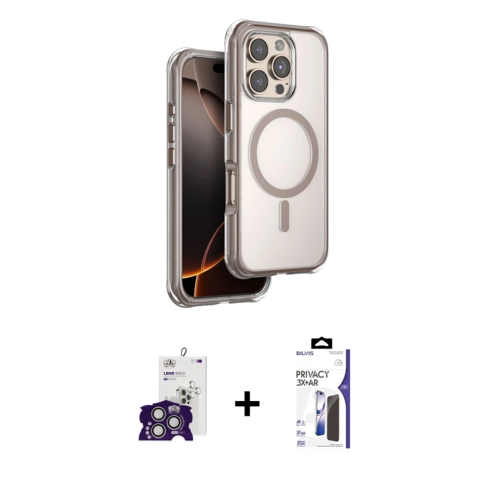 MARSİLYAN™- iPhone 16 Pro Max Kılıf Zirve Klasik Prime - Siyah Bilvis 3X AR Hayalet Cam Ekran Koruyucu + Bilvis Titan Kamera Lens - GS