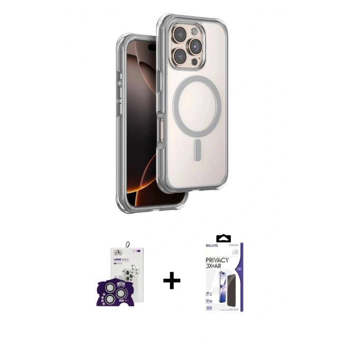 MARSİLYAN™- iPhone 16 Pro Max Kılıf Zirve Klasik Prime - Siyah Bilvis 3X AR Hayalet Cam Ekran Koruyucu + Bilvis Titan Kamera Lens - GS