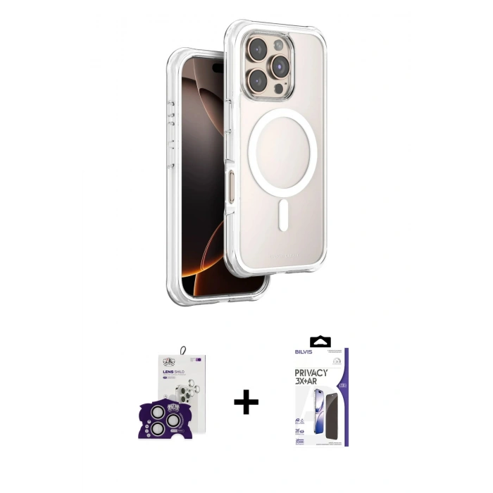 MARSİLYAN™- iPhone 16 Pro Max Kılıf Zirve Klasik Prime - Siyah Bilvis 3X AR Hayalet Cam Ekran Koruyucu + Bilvis Titan Kamera Lens - GS