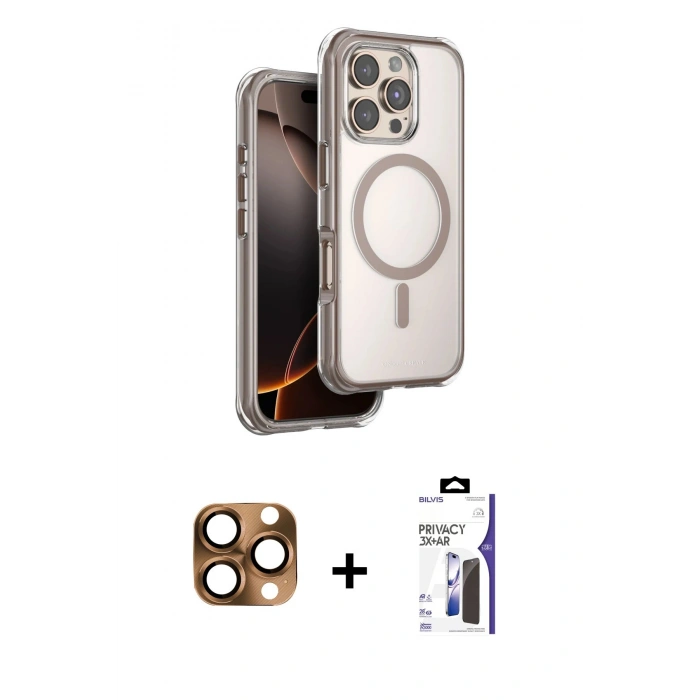 MARSİLYAN™- iPhone 16 Pro Max Kılıf Zirve Klasik Prime - Siyah Bilvis 3X AR Hayalet Cam Ekran Koruyucu + Pers Alüminyum Kamera Lens - CLTM
