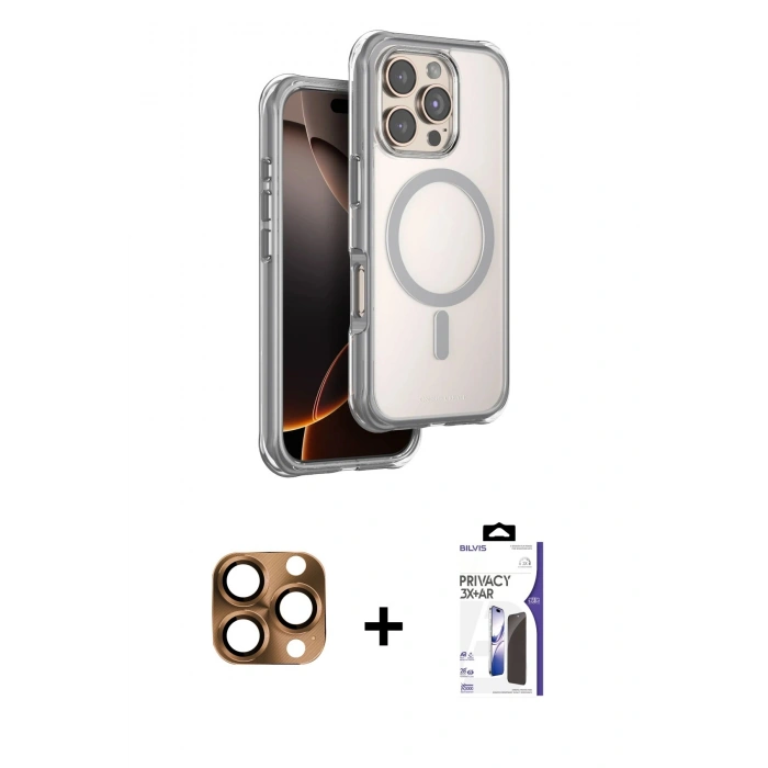 MARSİLYAN™- iPhone 16 Pro Max Kılıf Zirve Klasik Prime - Siyah Bilvis 3X AR Hayalet Cam Ekran Koruyucu + Pers Alüminyum Kamera Lens - CLTM