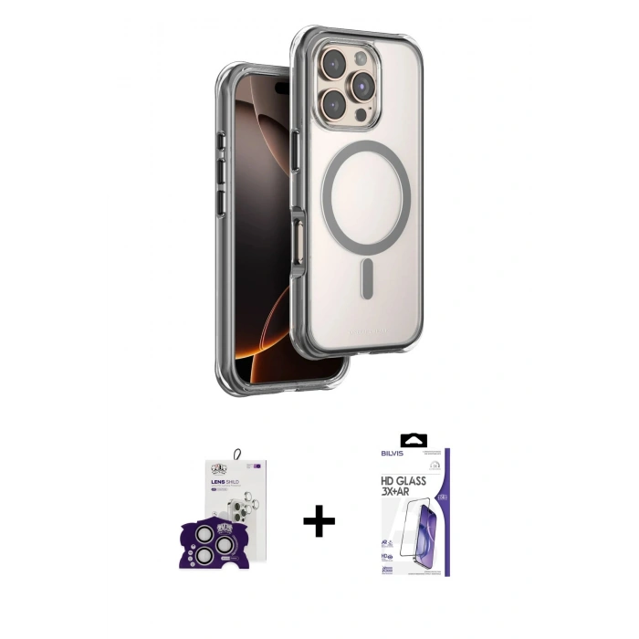 MARSİLYAN™- iPhone 16 Pro Max Kılıf Zirve Klasik Prime - Siyah Bilvis 3X AR HD Cam Ekran Koruyucu + Bilvis Titan Kamera Lens - GS