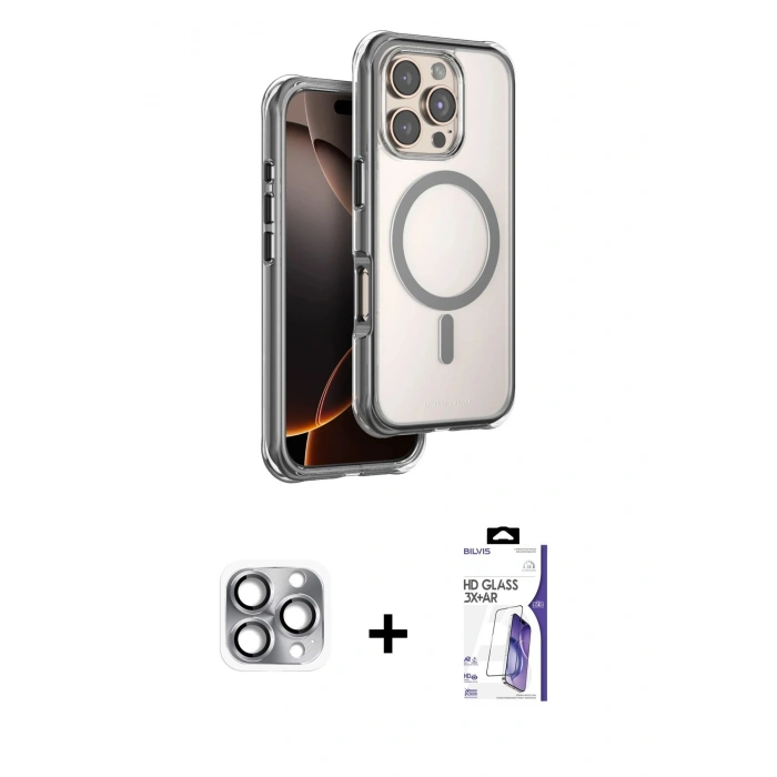 MARSİLYAN™- iPhone 16 Pro Max Kılıf Zirve Klasik Prime - Siyah Bilvis 3X AR HD Cam Ekran Koruyucu + Pers Alüminyum Kamera Lens - GI