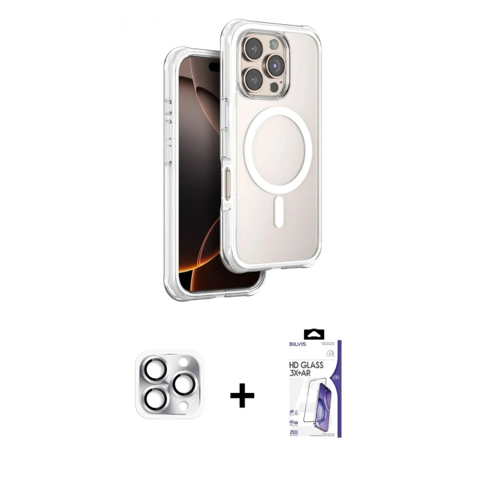 MARSİLYAN™- iPhone 16 Pro Max Kılıf Zirve Klasik Prime - Siyah Bilvis 3X AR HD Cam Ekran Koruyucu + Pers Alüminyum Kamera Lens - GS