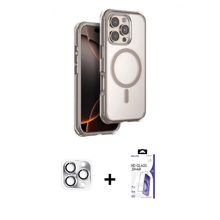 MARSİLYAN™- iPhone 16 Pro Max Kılıf Zirve Klasik Prime - Siyah Bilvis 3X AR HD Cam Ekran Koruyucu + Pers Alüminyum Kamera Lens - GS