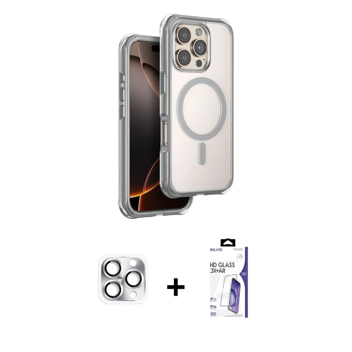 MARSİLYAN™- iPhone 16 Pro Max Kılıf Zirve Klasik Prime - Siyah Bilvis 3X AR HD Cam Ekran Koruyucu + Pers Alüminyum Kamera Lens - GS