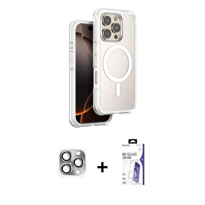 MARSİLYAN™- iPhone 16 Pro Max Kılıf Zirve Klasik Prime - Siyah Bilvis 3X AR HD Cam Ekran Koruyucu + Pers Alüminyum Kamera Lens - GI