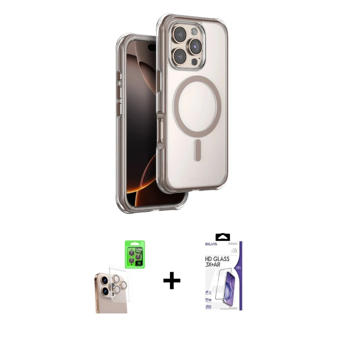 MARSİLYAN™- iPhone 16 Pro Max Kılıf Zirve Klasik Prime - Siyah Bilvis 3X AR HD Cam Ekran Koruyucu + Raze Metal Kamera Lens - NLGY