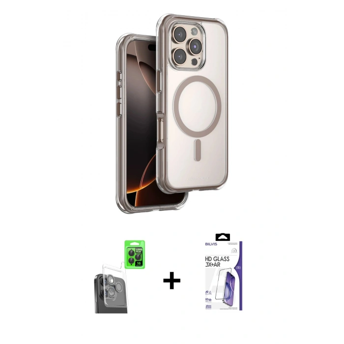 MARSİLYAN™- iPhone 16 Pro Max Kılıf Zirve Klasik Prime - Siyah Bilvis 3X AR HD Cam Ekran Koruyucu + Raze Metal Kamera Lens - SH