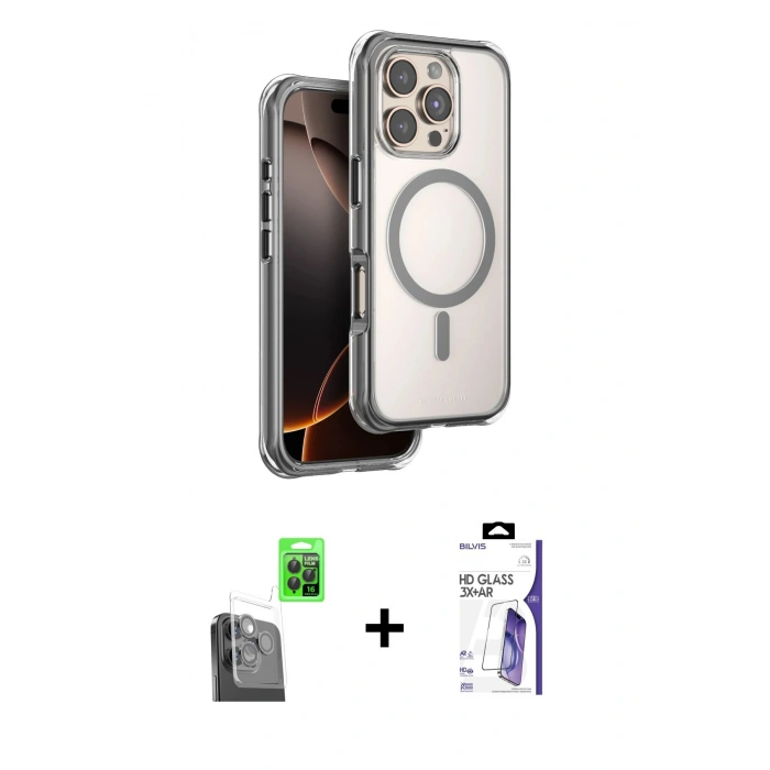 MARSİLYAN™- iPhone 16 Pro Max Kılıf Zirve Klasik Prime - Siyah Bilvis 3X AR HD Cam Ekran Koruyucu + Raze Metal Kamera Lens - SH