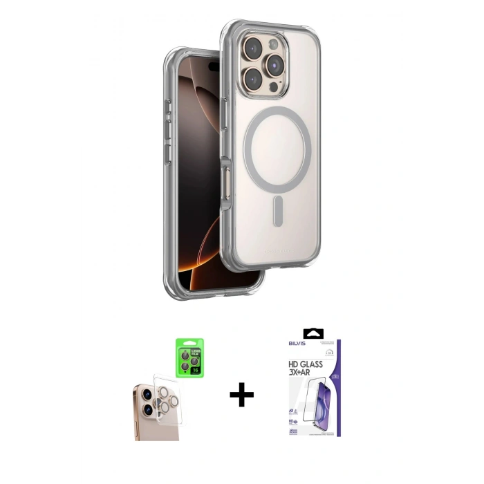 MARSİLYAN™- iPhone 16 Pro Max Kılıf Zirve Klasik Prime - Siyah Bilvis 3X AR HD Cam Ekran Koruyucu + Raze Metal Kamera Lens - NLGY