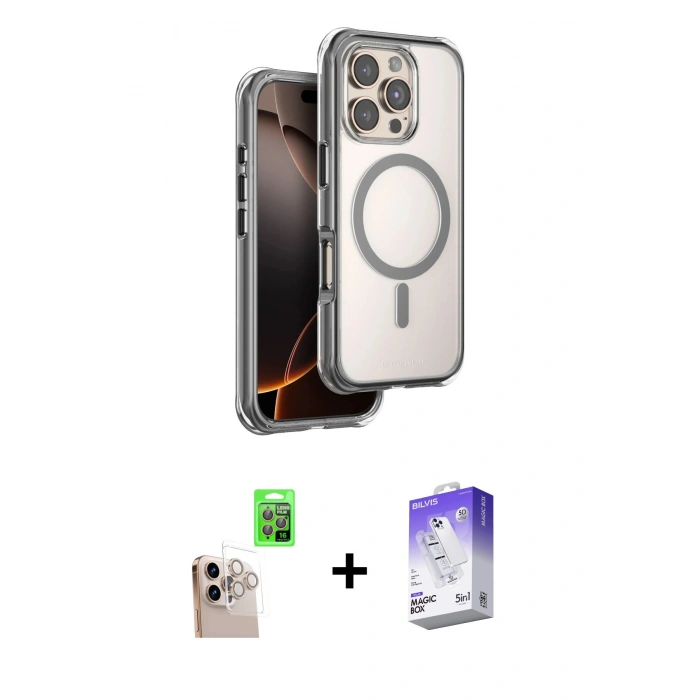 MARSİLYAN™- iPhone 16 Pro Max Kılıf Zirve Klasik Prime - Siyah Bilvis 5in1 3D Magic Cam Ekran Koruyucu + Raze Metal Kamera Lens - NLGY
