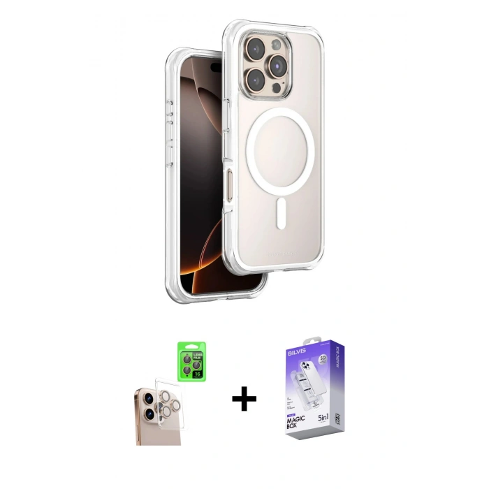 MARSİLYAN™- iPhone 16 Pro Max Kılıf Zirve Klasik Prime - Siyah Bilvis 5in1 3D Magic Cam Ekran Koruyucu + Raze Metal Kamera Lens - NLGY