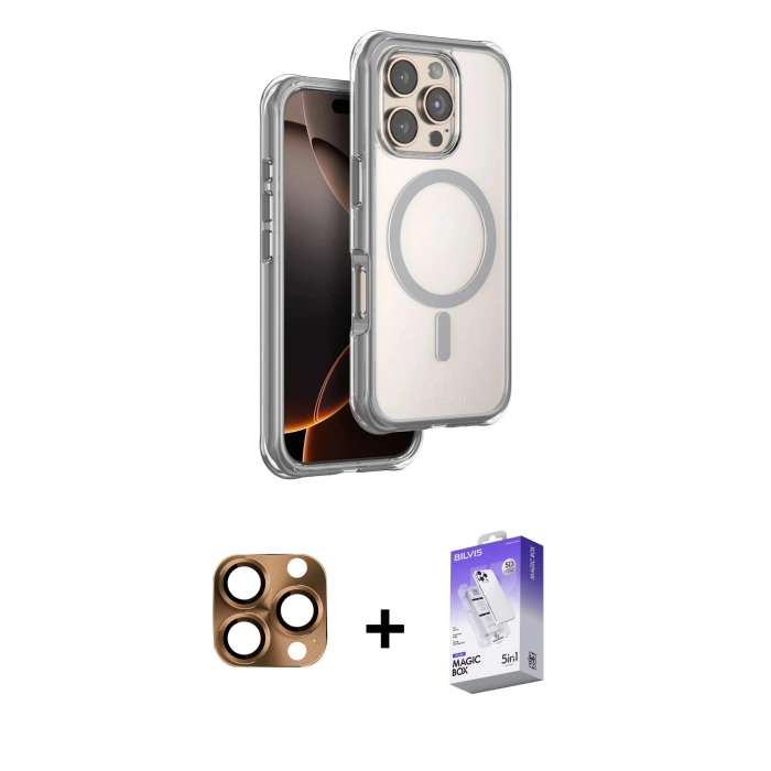 MARSİLYAN™- iPhone 16 Pro Max Kılıf Zirve Klasik Prime - Siyah Bilvis 5in1 3D Magic Cam Ekran Koruyucu + Pers Alüminyum Kamera Lens - CLTM