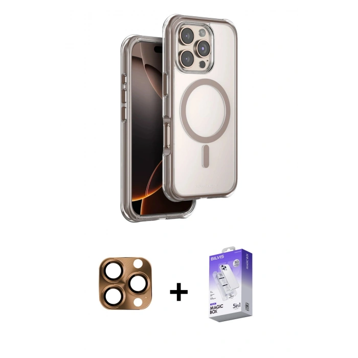 MARSİLYAN™- iPhone 16 Pro Max Kılıf Zirve Klasik Prime - Siyah Bilvis 5in1 3D Magic Cam Ekran Koruyucu + Pers Alüminyum Kamera Lens - CLTM