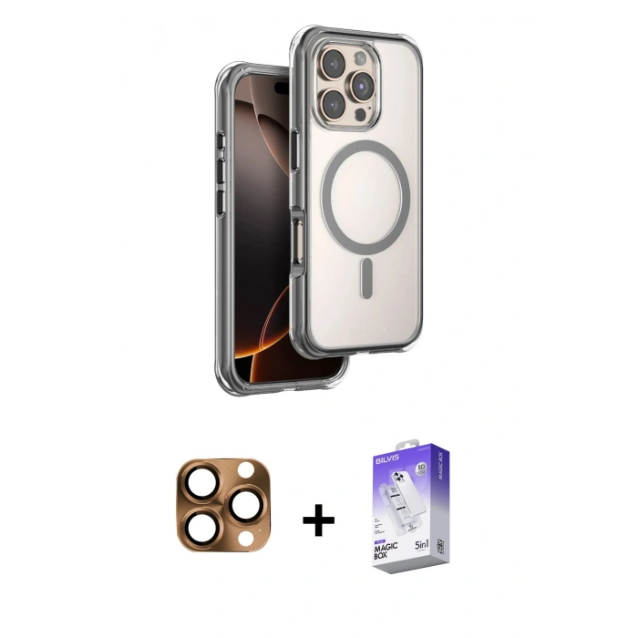 MARSİLYAN™- iPhone 16 Pro Max Kılıf Zirve Klasik Prime - Siyah Bilvis 5in1 3D Magic Cam Ekran Koruyucu + Pers Alüminyum Kamera Lens - CLTM
